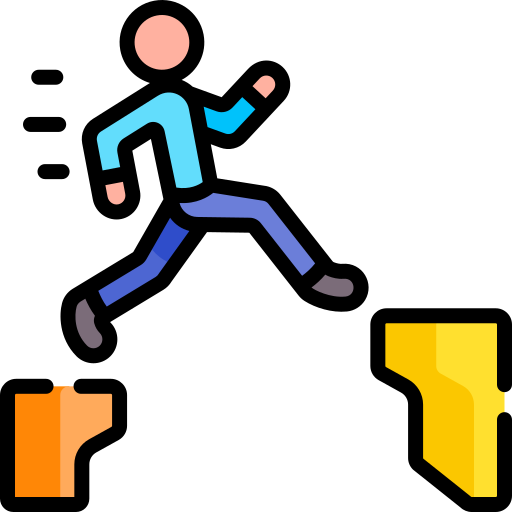 Eine Person, die über einen Abgrund springt.